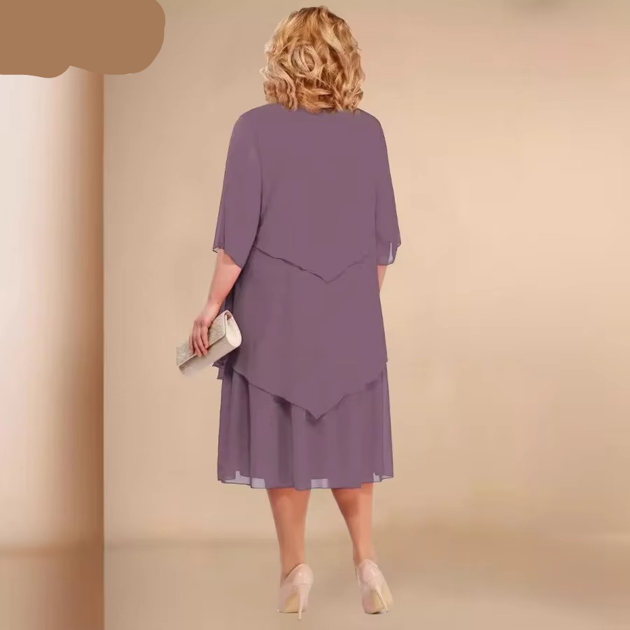 Women's Layered Chiffon Midi Dress – Elegant Flowy Occasion Dress