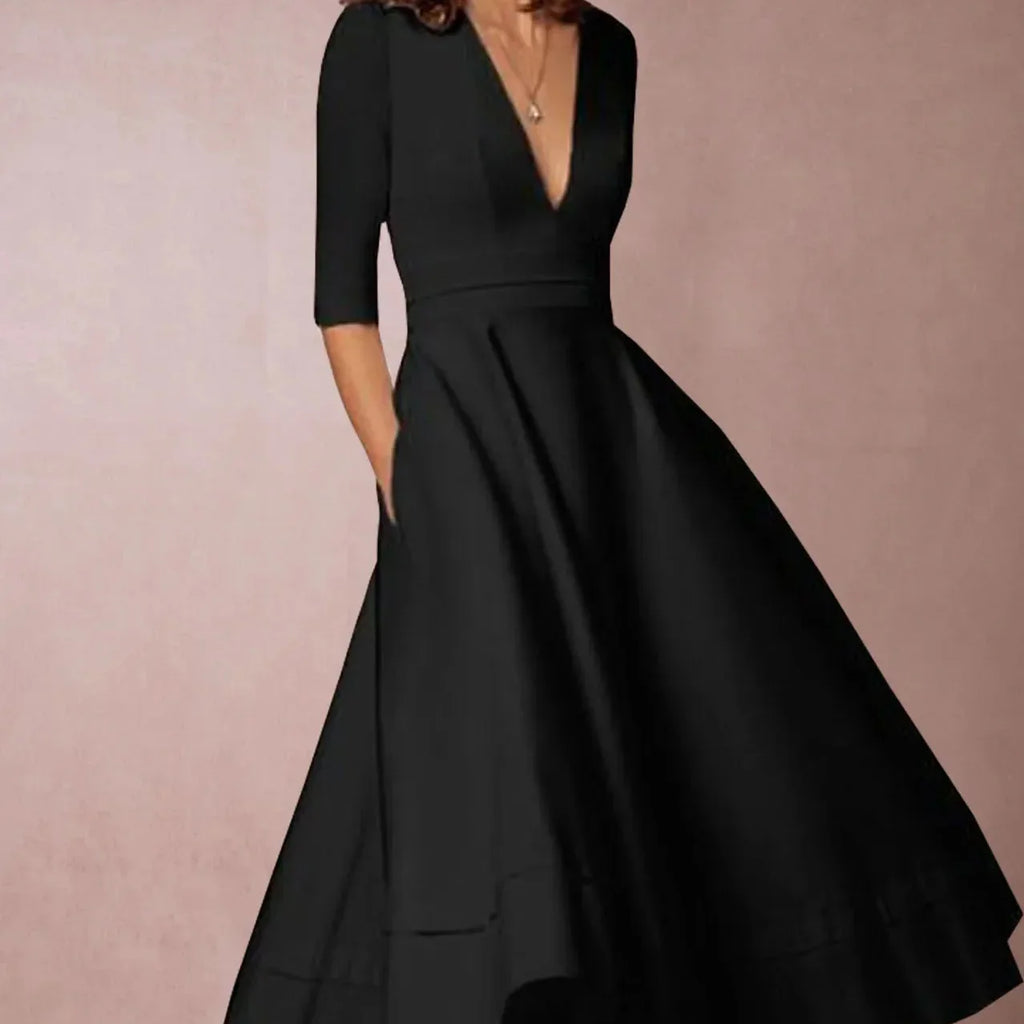 Women's Vintage 60s A-Line Swing Dress – Flared Skirt Autumn Midi Dress