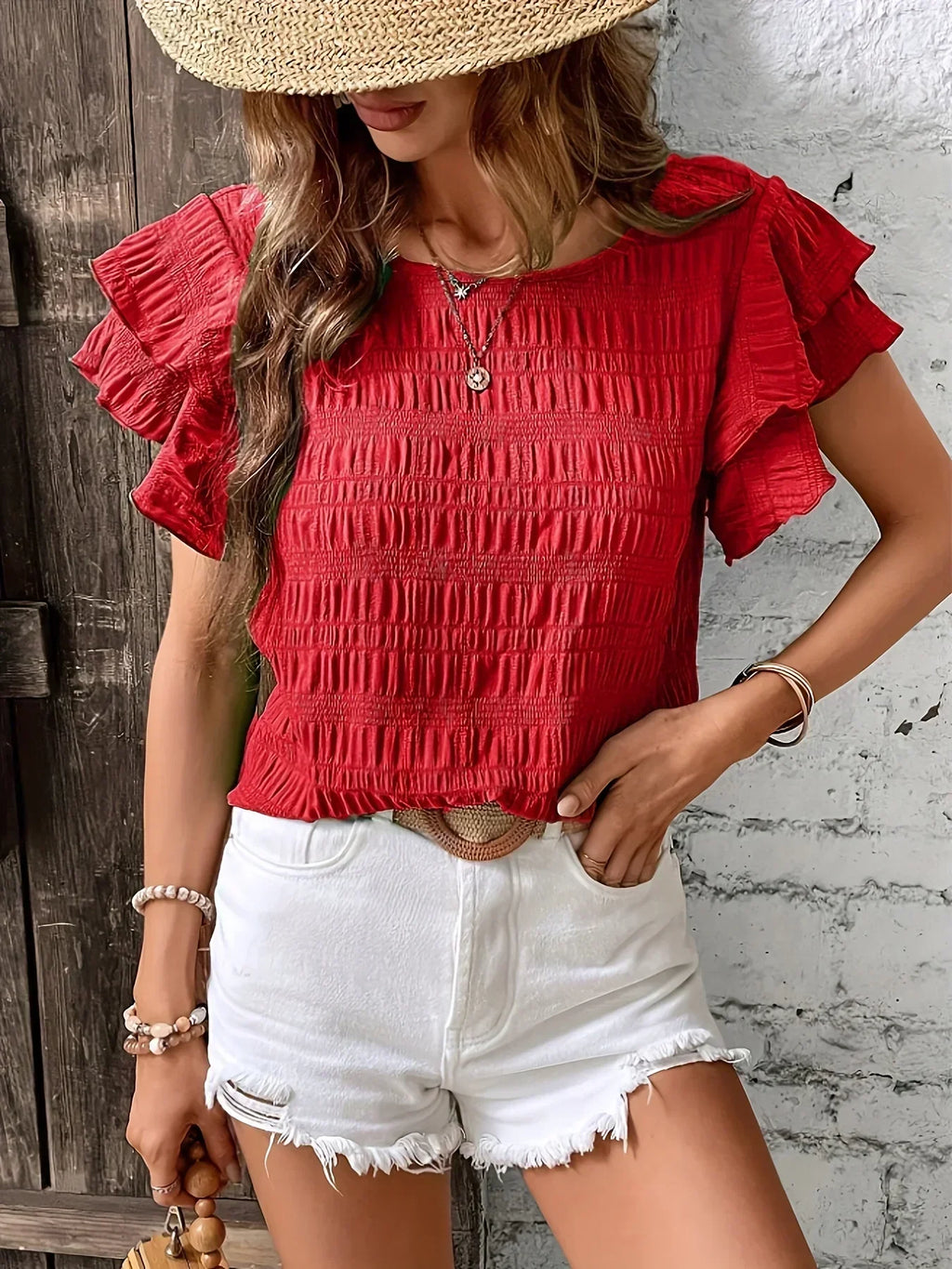 Women's Lightweight Ruffle Blouse – Breathable Elegant Everyday Top