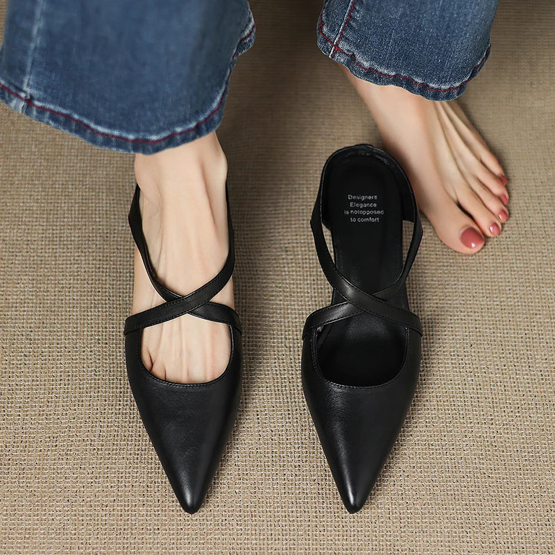 Aluna Women’s Genuine Leather Mules – Sleek Comfortable Slip-On Casual Style