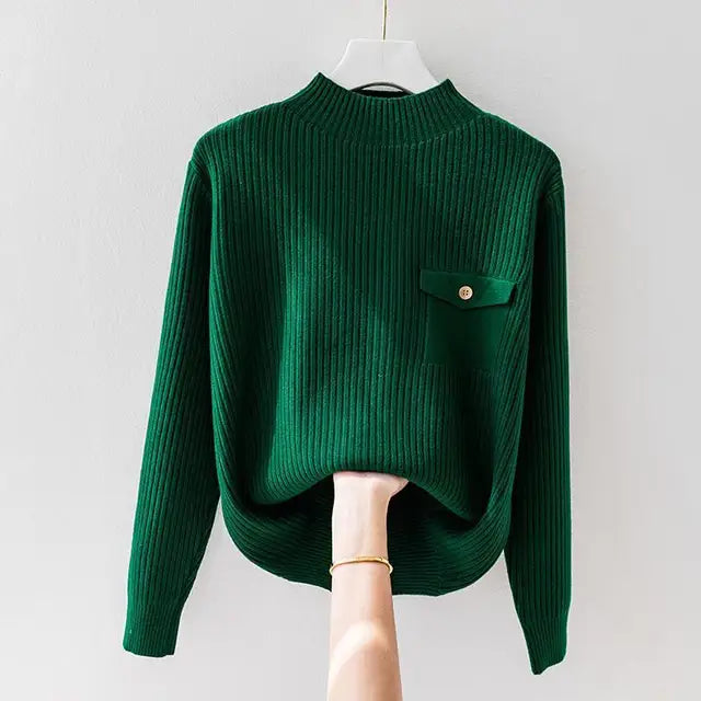 Women’s Elegant Solid Knit Turtleneck Sweater – Long-Sleeve Classic Pullover