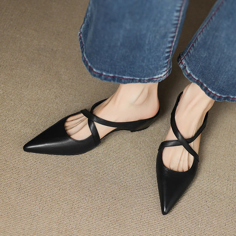 Aluna Women’s Genuine Leather Mules – Sleek Comfortable Slip-On Casual Style