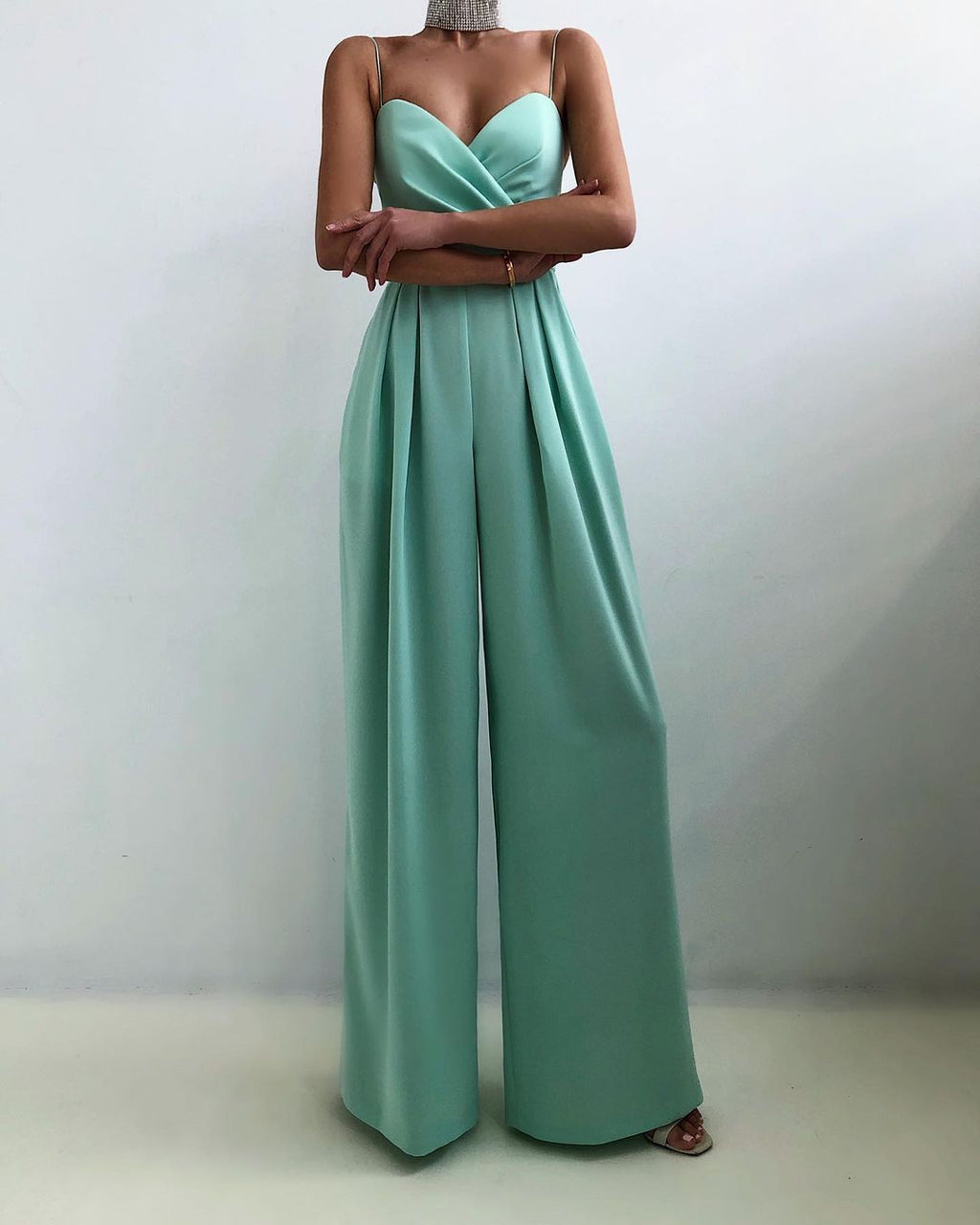 Women's Spaghetti Strap Jumpsuit - Elegant Wide Leg Occasion Outfit
