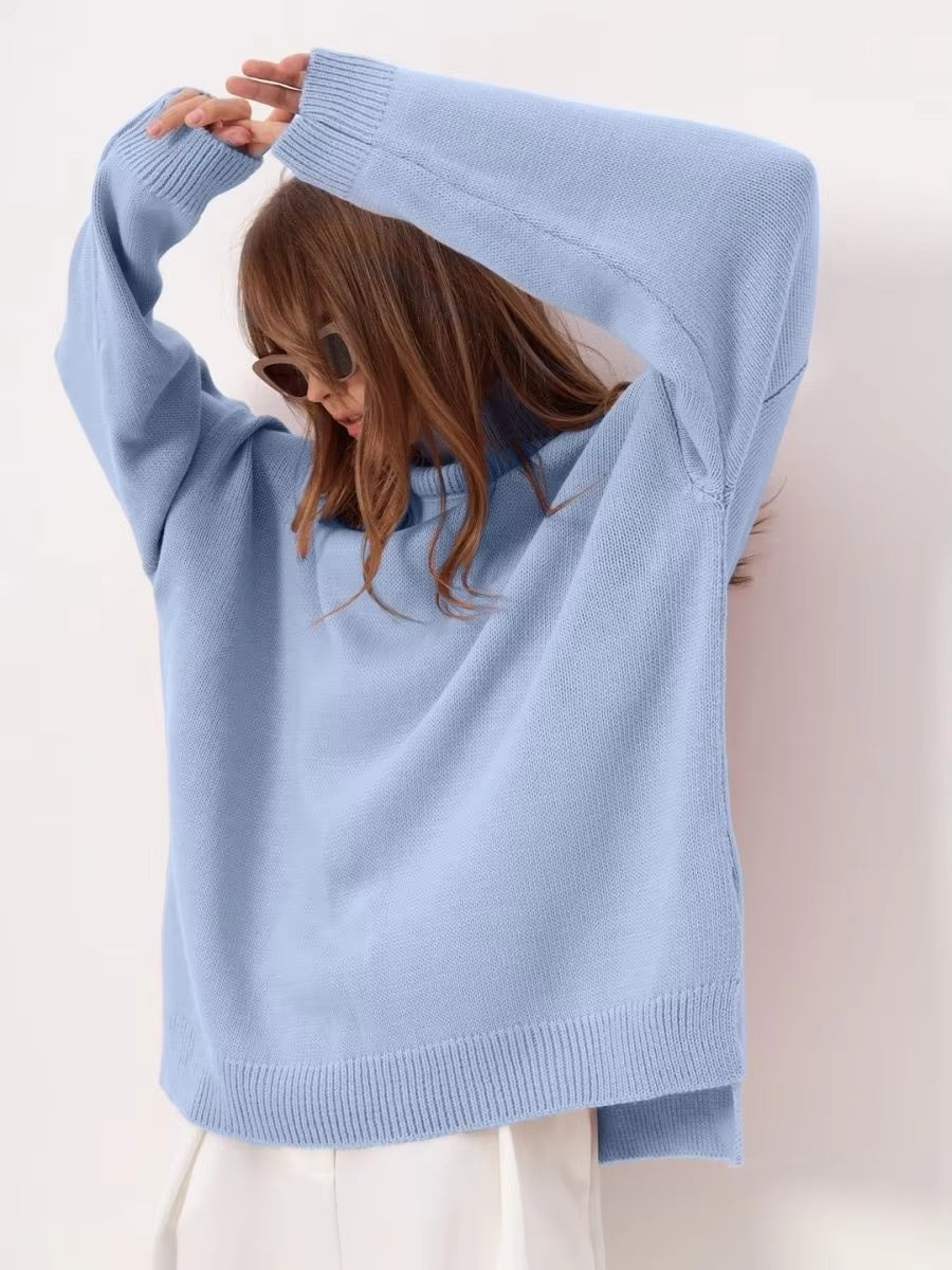 Women’s Oversized Split Sweater – Casual Modern Knit Top