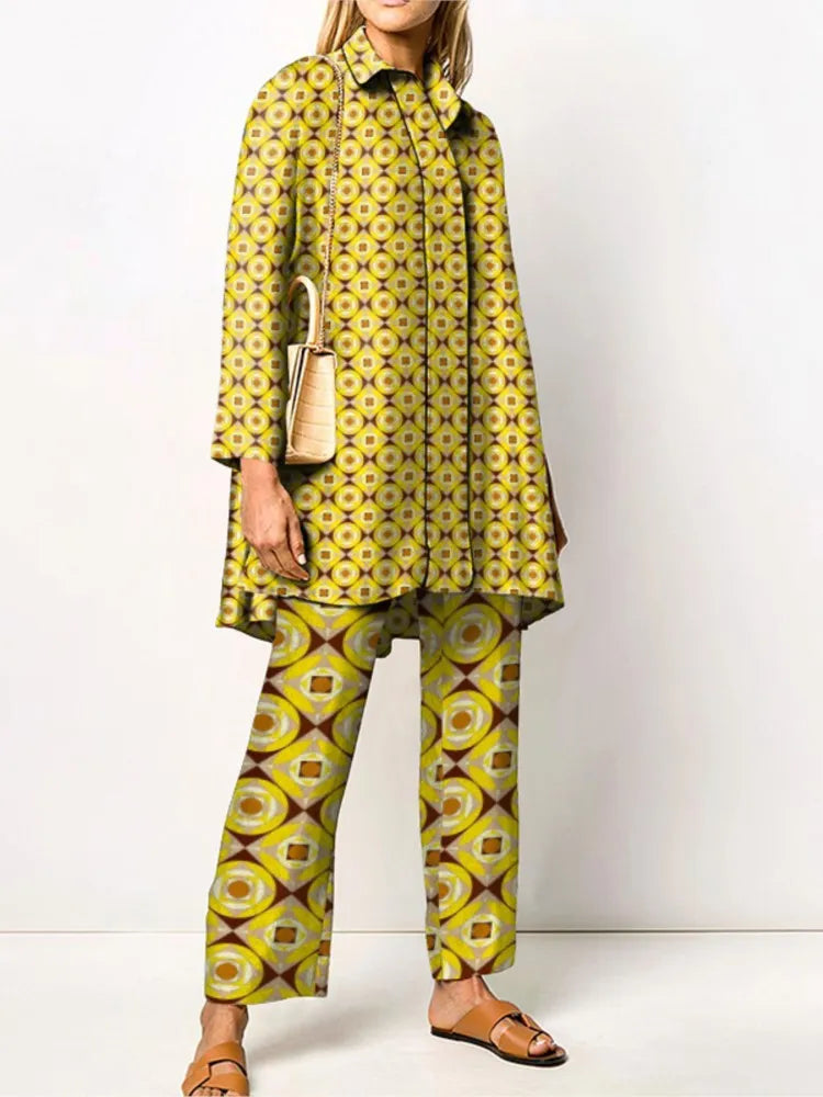 Elegant vintage two-piece set for women – Stylish blouse and trousers