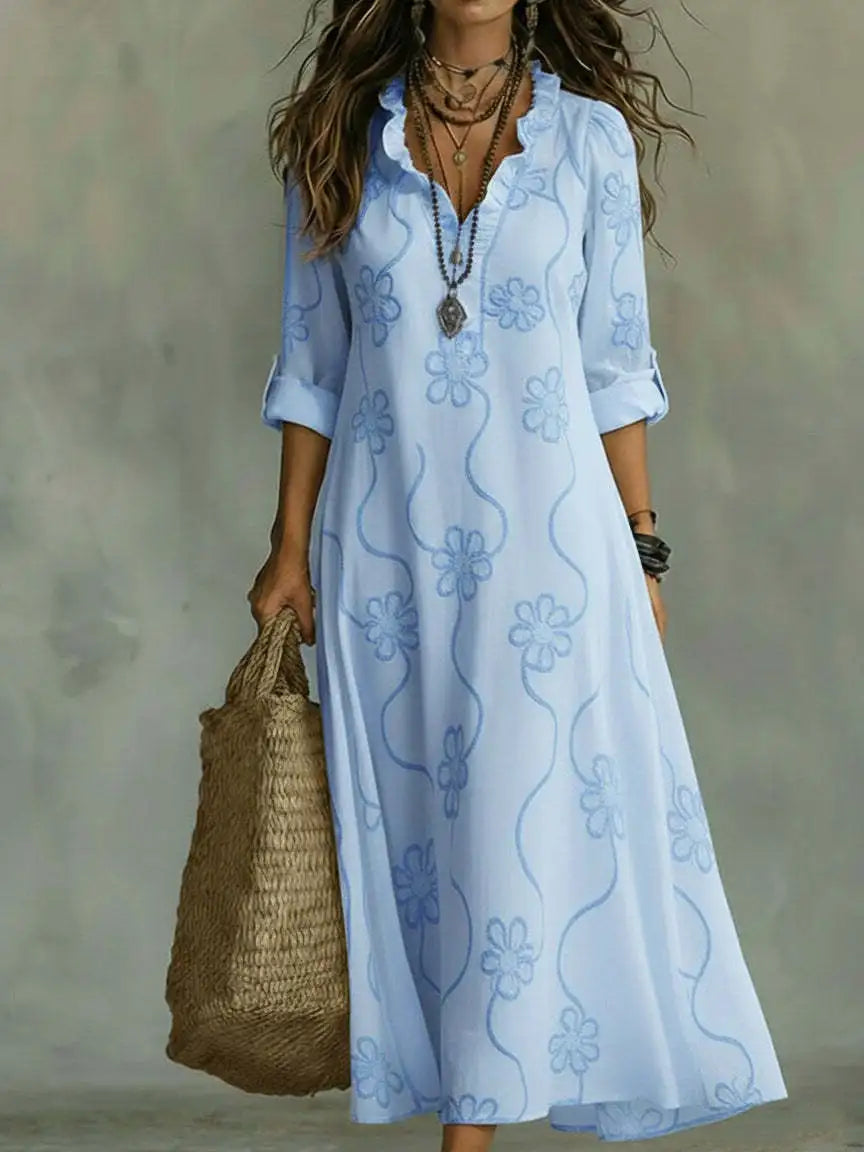 Women's Floral Maxi Dress - Light Feminine Vacation Style