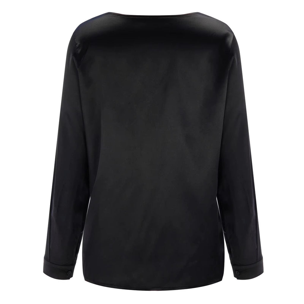 Women's Satin Blouse – Deep V Elegant Flowy Party Top