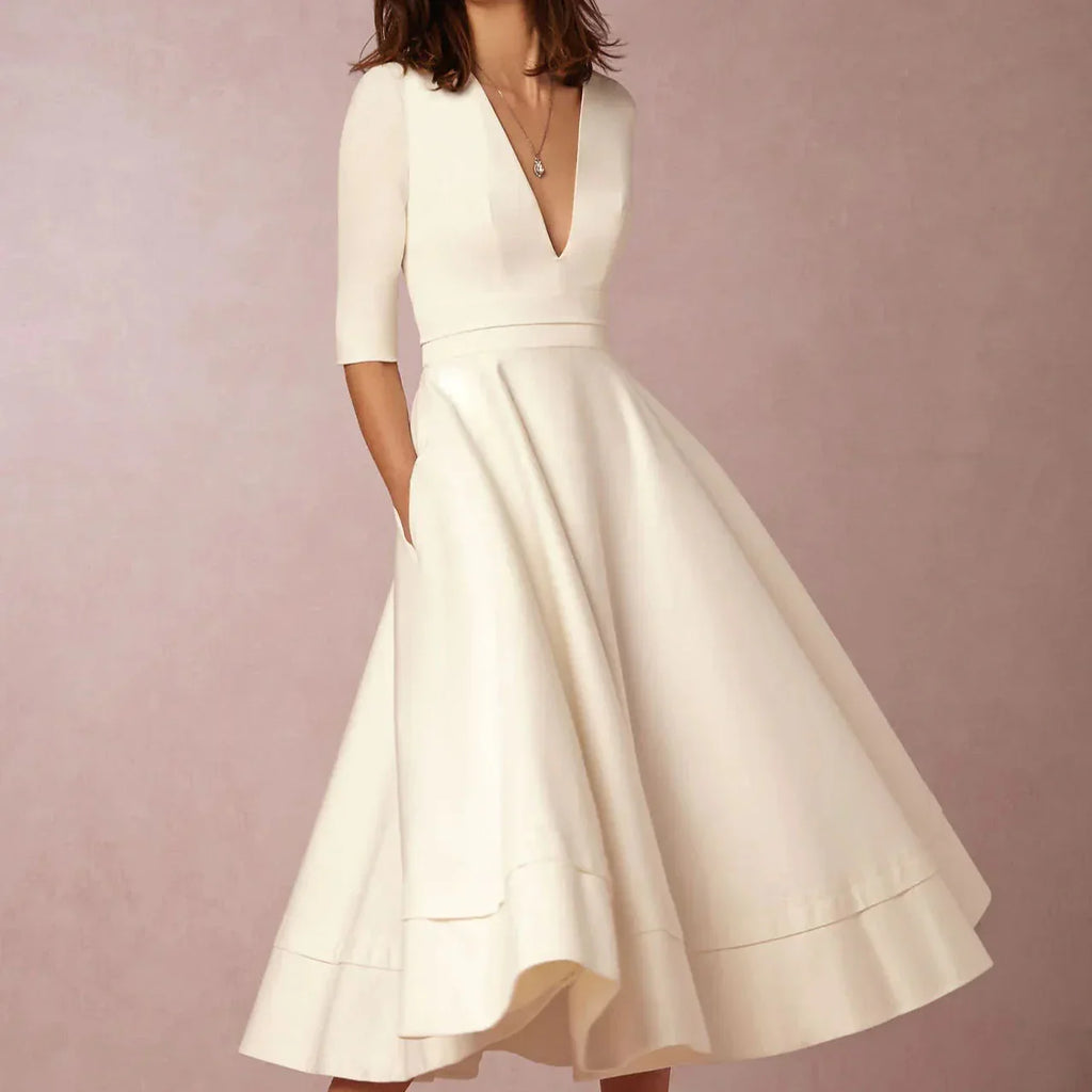 Women's Vintage 60s A-Line Swing Dress – Flared Skirt Autumn Midi Dress