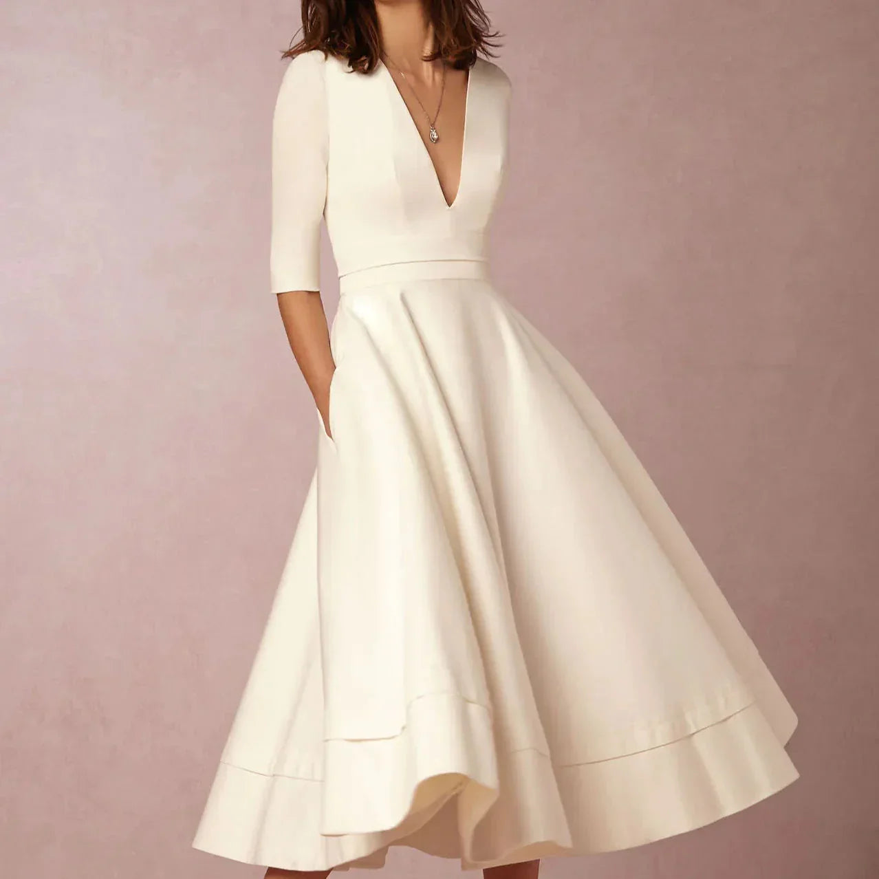 Women's Vintage 60s A-Line Swing Dress – Flared Skirt Autumn Midi Dress