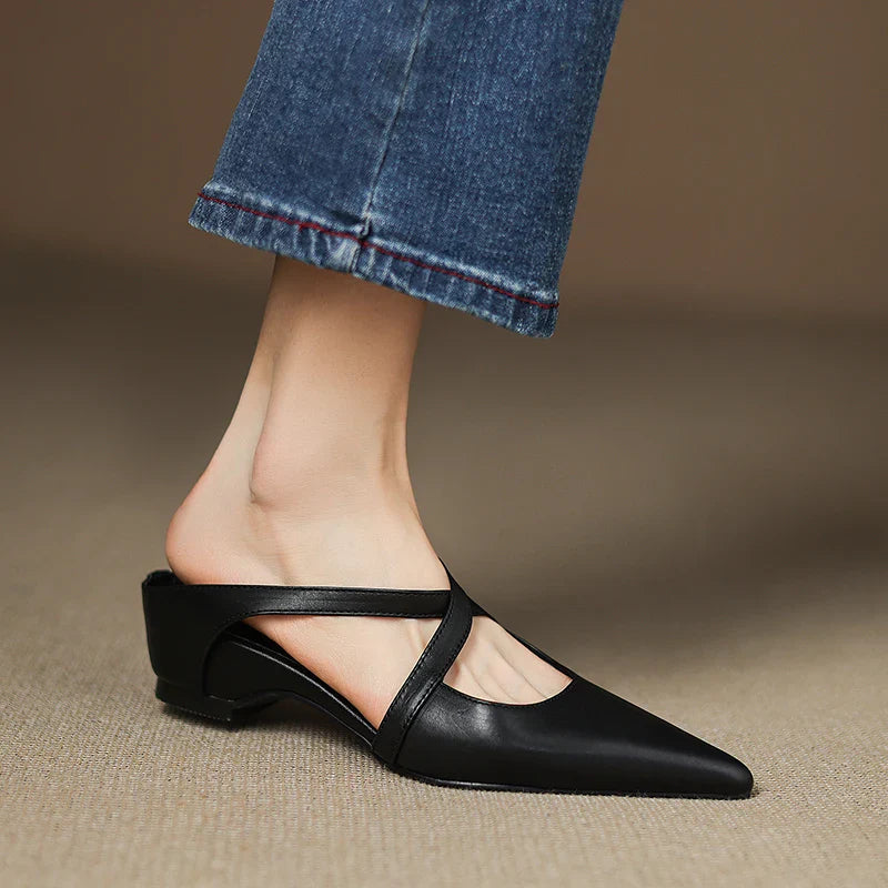 Aluna Women’s Genuine Leather Mules – Sleek Comfortable Slip-On Casual Style