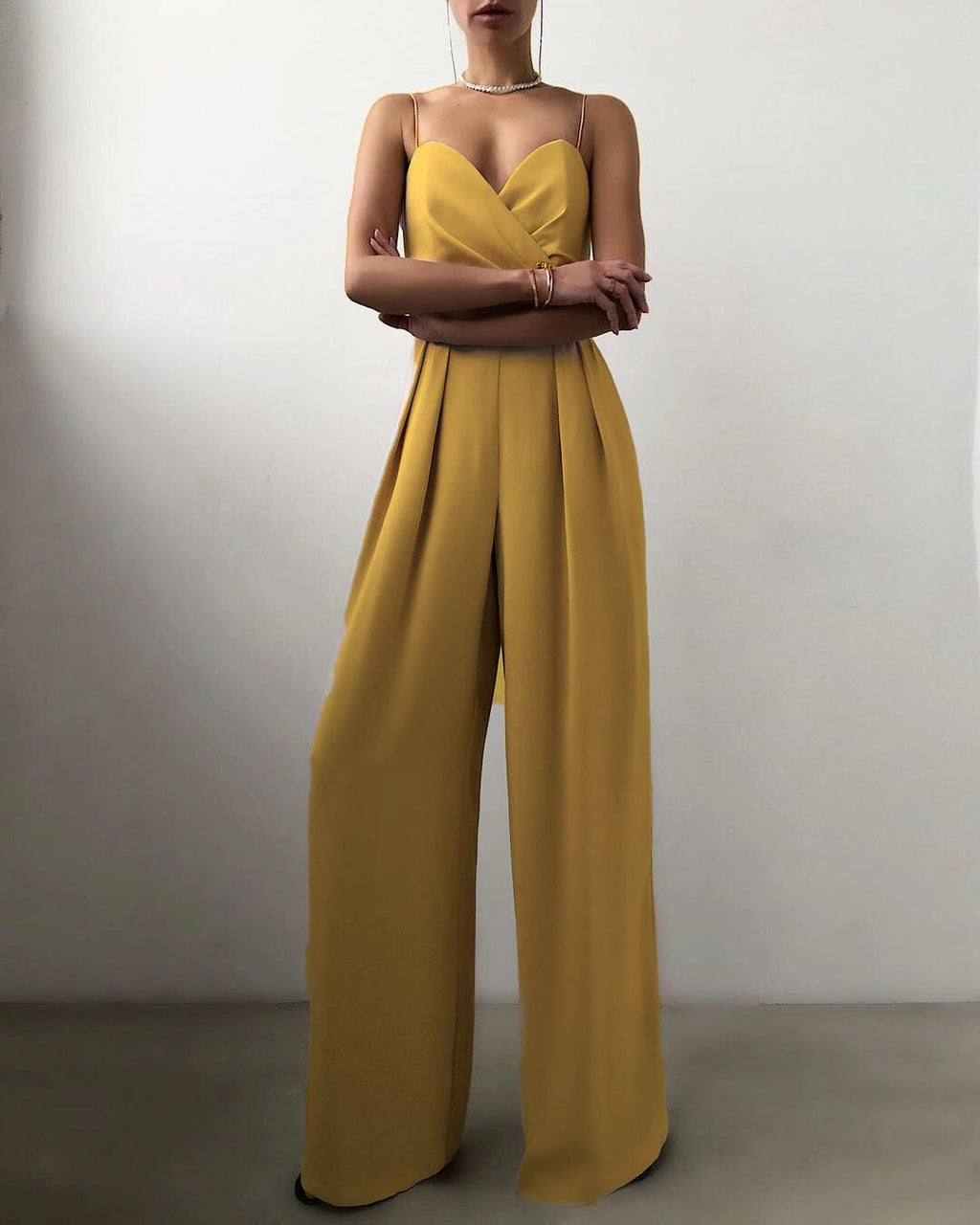 Women's Spaghetti Strap Jumpsuit - Elegant Wide Leg Occasion Outfit