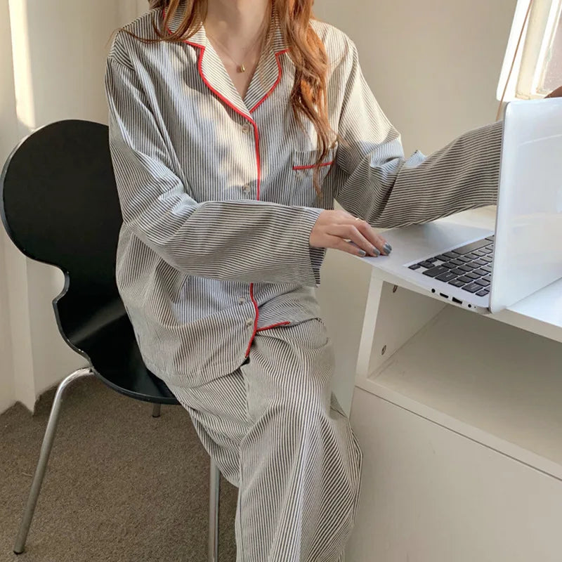 Women’s Premium Green Striped Pajama Set – Soft Cozy Two-Piece Sleepwear