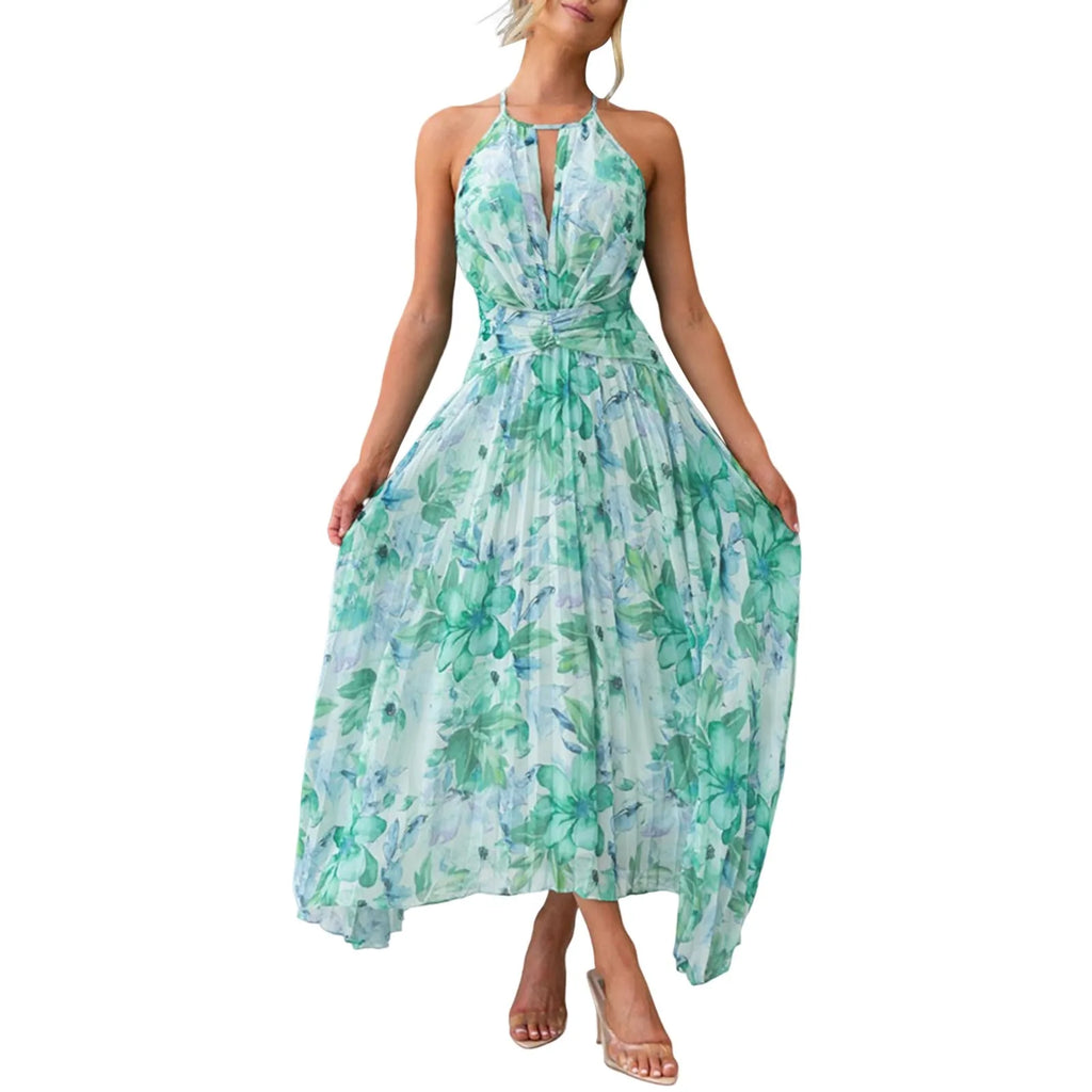 Women's Floral Maxi Dress - Halter Neck Boho Summer Occasion Dress
