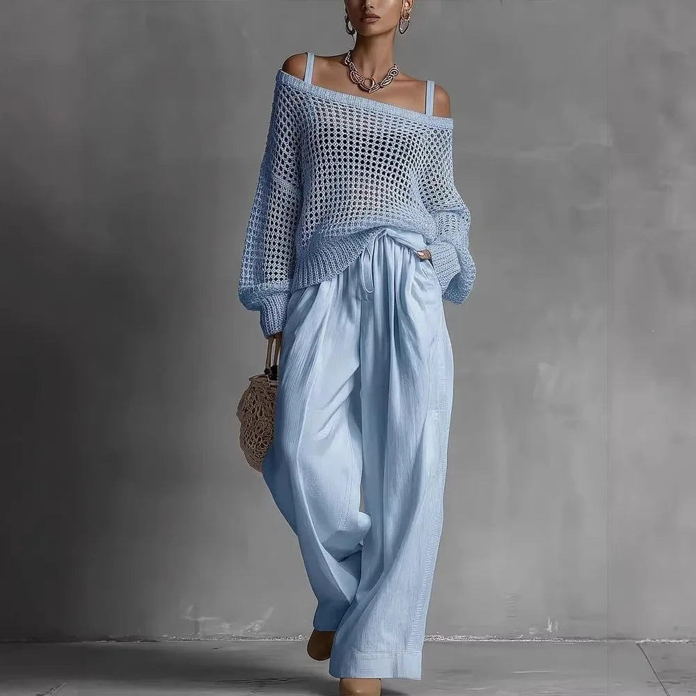 Women's Chic Two-Piece Set - Relaxed Elegant Everyday Co-Ord