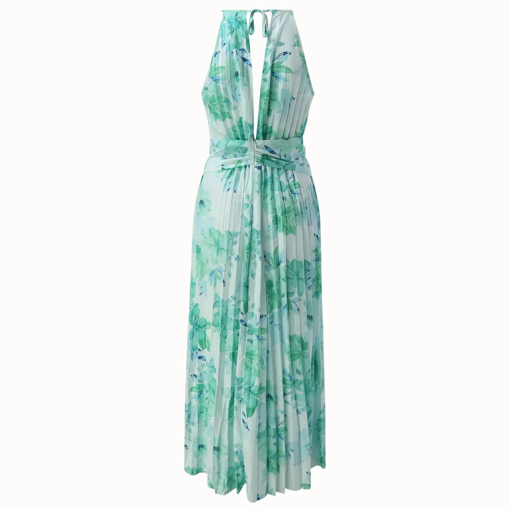 Women's Floral Maxi Dress - Halter Neck Boho Summer Occasion Dress