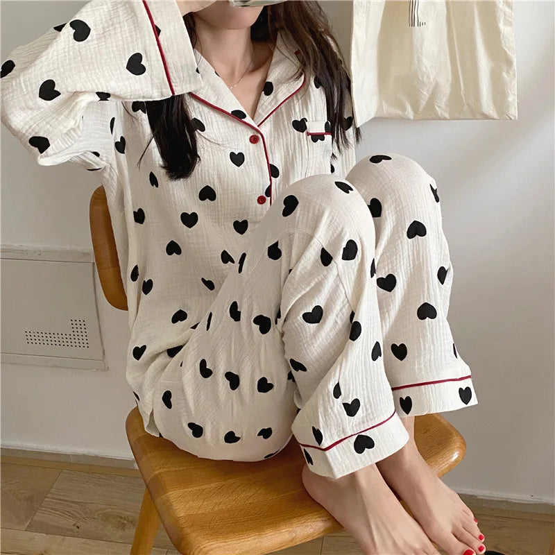 Women’s Heart Cotton Pajama Set – Soft Two-Piece Sleepwear
