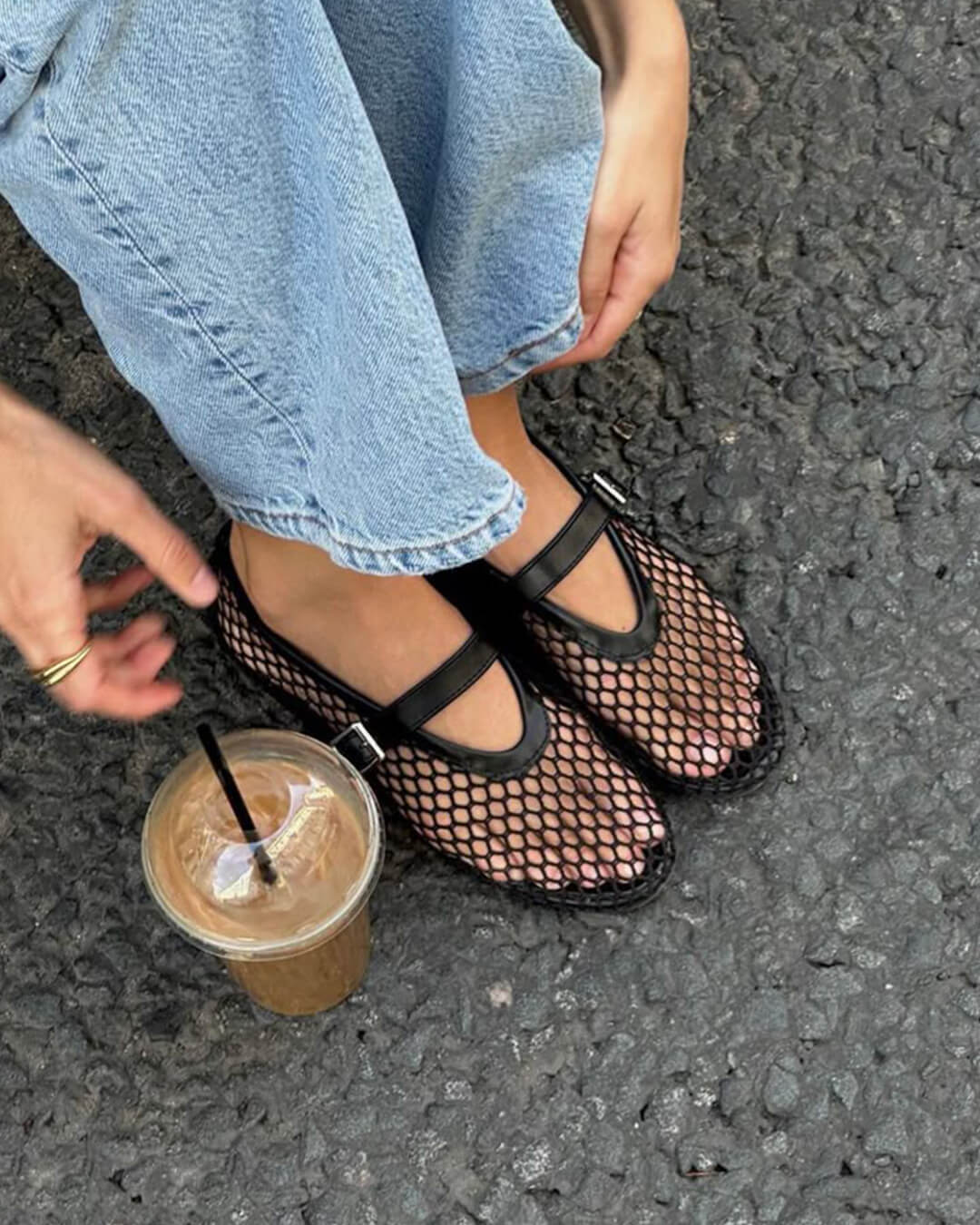 Women's Mesh Ballet Flats – Breathable Slip-On Shoes with Leather Details
