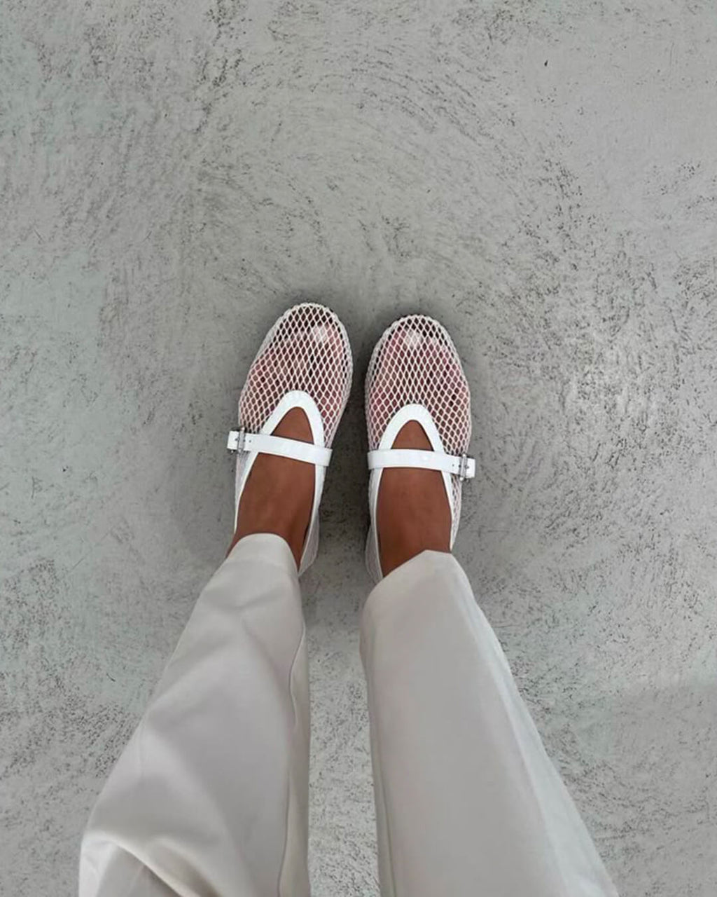 Women's Mesh Ballet Flats – Breathable Slip-On Shoes with Leather Details