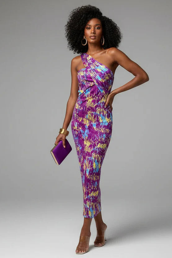 Women's Elegant Midi Dress – Printed Occasion Dress