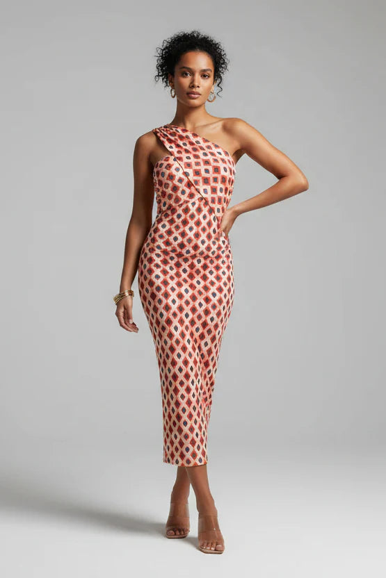 Women's Elegant Midi Dress – Printed Occasion Dress