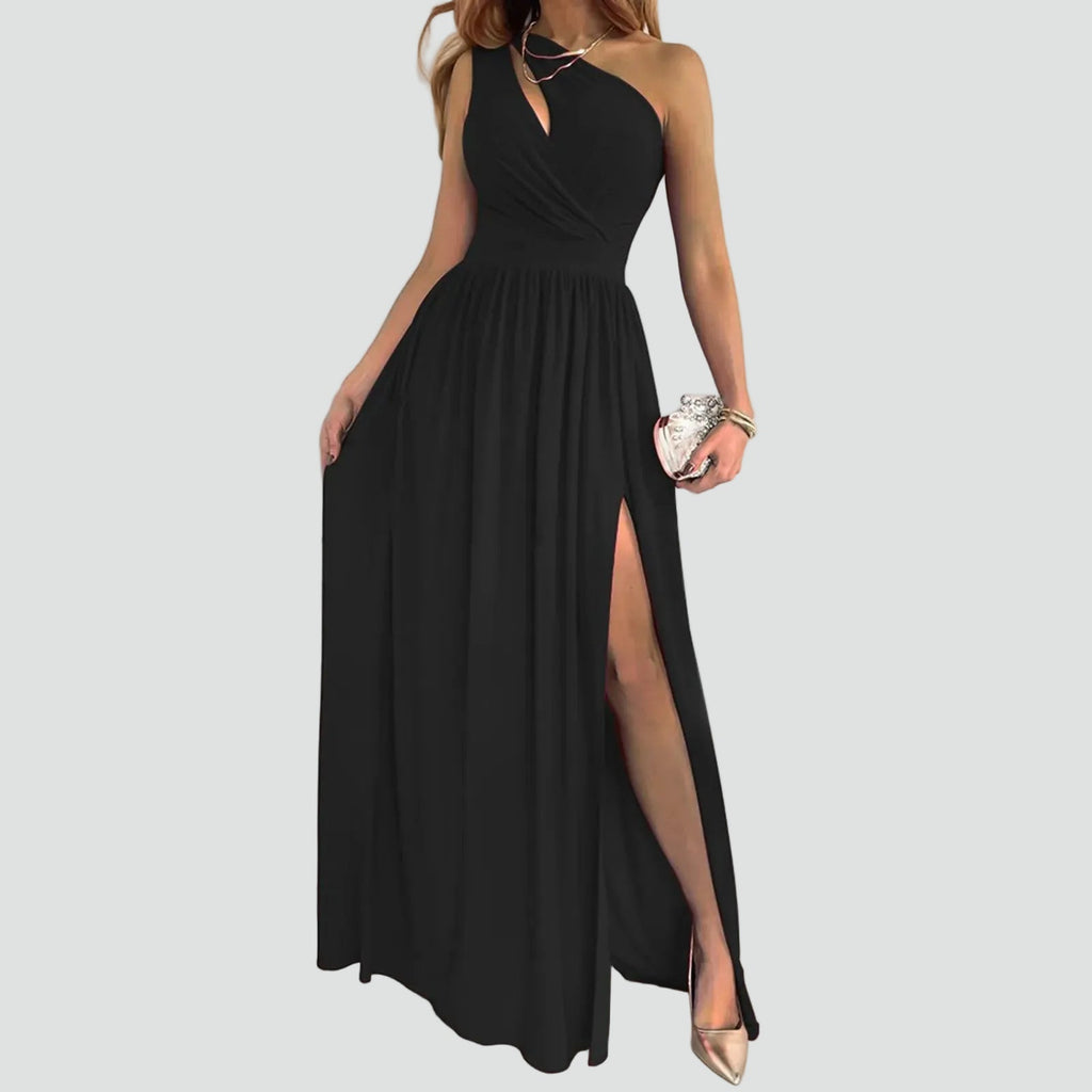Women's One Shoulder Maxi Evening Dress – High Slit Elegant Occasion Style