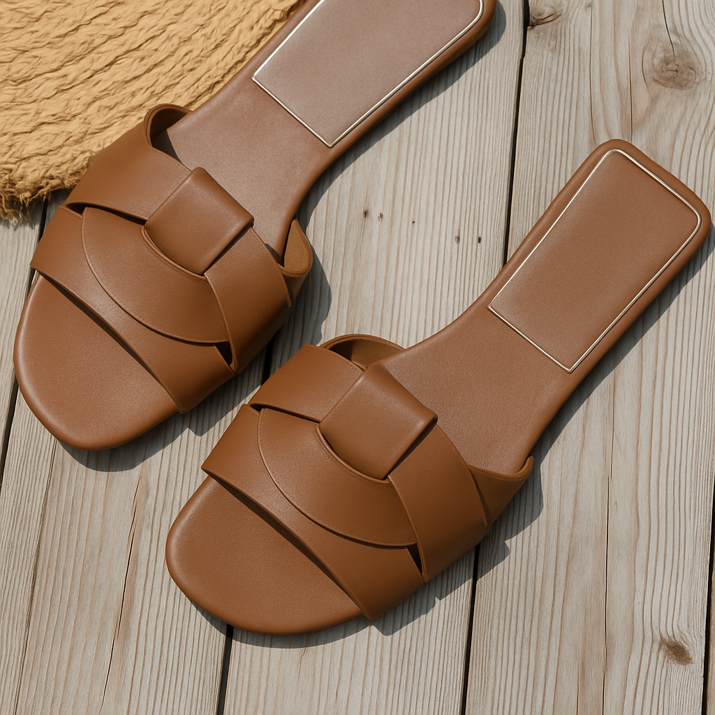 Women's Bow Detail Flat Slides - Easy Summer Slip On Sandals