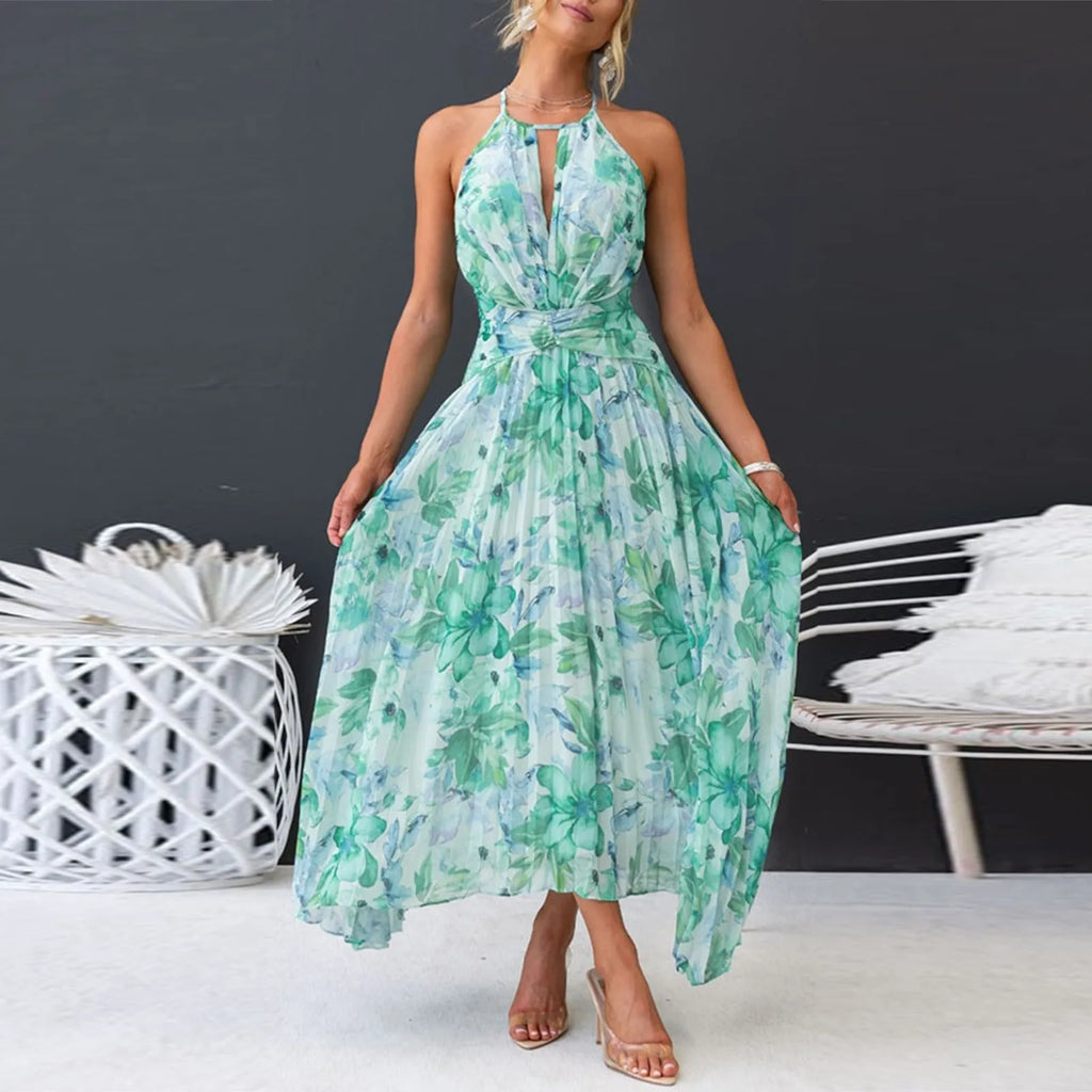 Women's Floral Maxi Dress - Halter Neck Boho Summer Occasion Dress