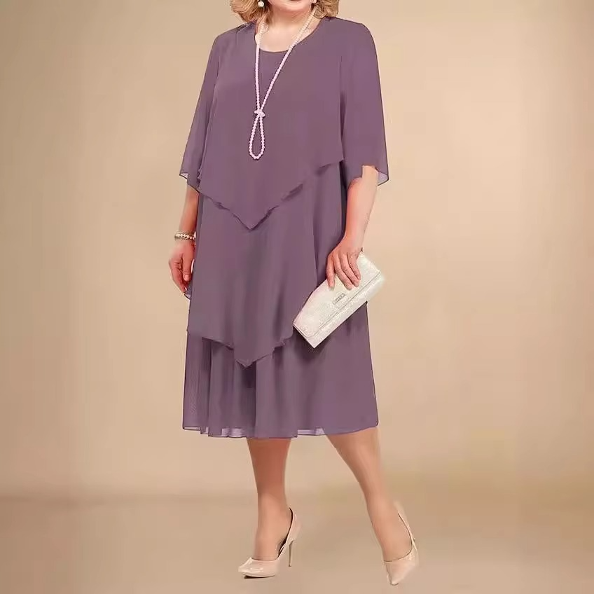 Women's Layered Chiffon Midi Dress – Elegant Flowy Occasion Dress