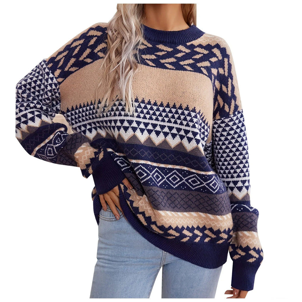 Women’s Fair Isle Knit Sweater – Cozy Retro Patterned Pullover