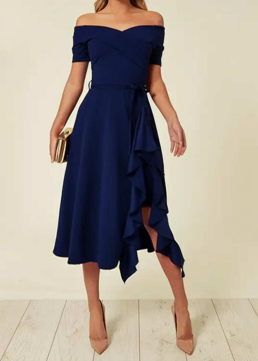Women’s Elegant Off-Shoulder Dress – Fitted Autumn Stylish Party Occasion Style