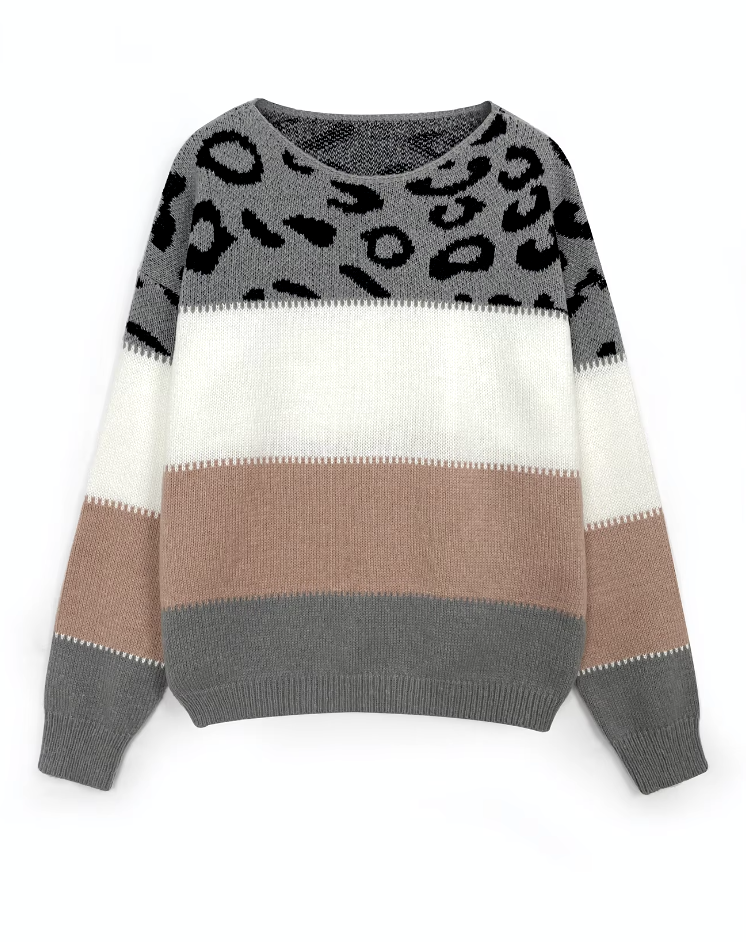 Women’s Color Block Crew Neck Sweater – Casual Long-Sleeve Knitwear