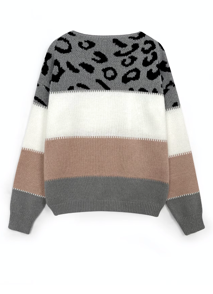 Women’s Color Block Crew Neck Sweater – Casual Long-Sleeve Knitwear