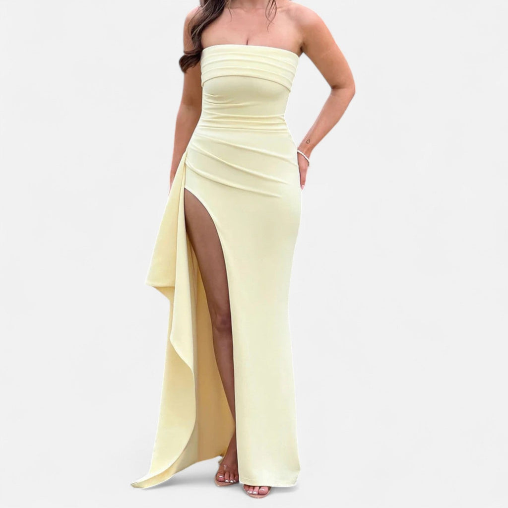 Women's Strapless High Slit Maxi Dress – Bold Evening Occasion Dress