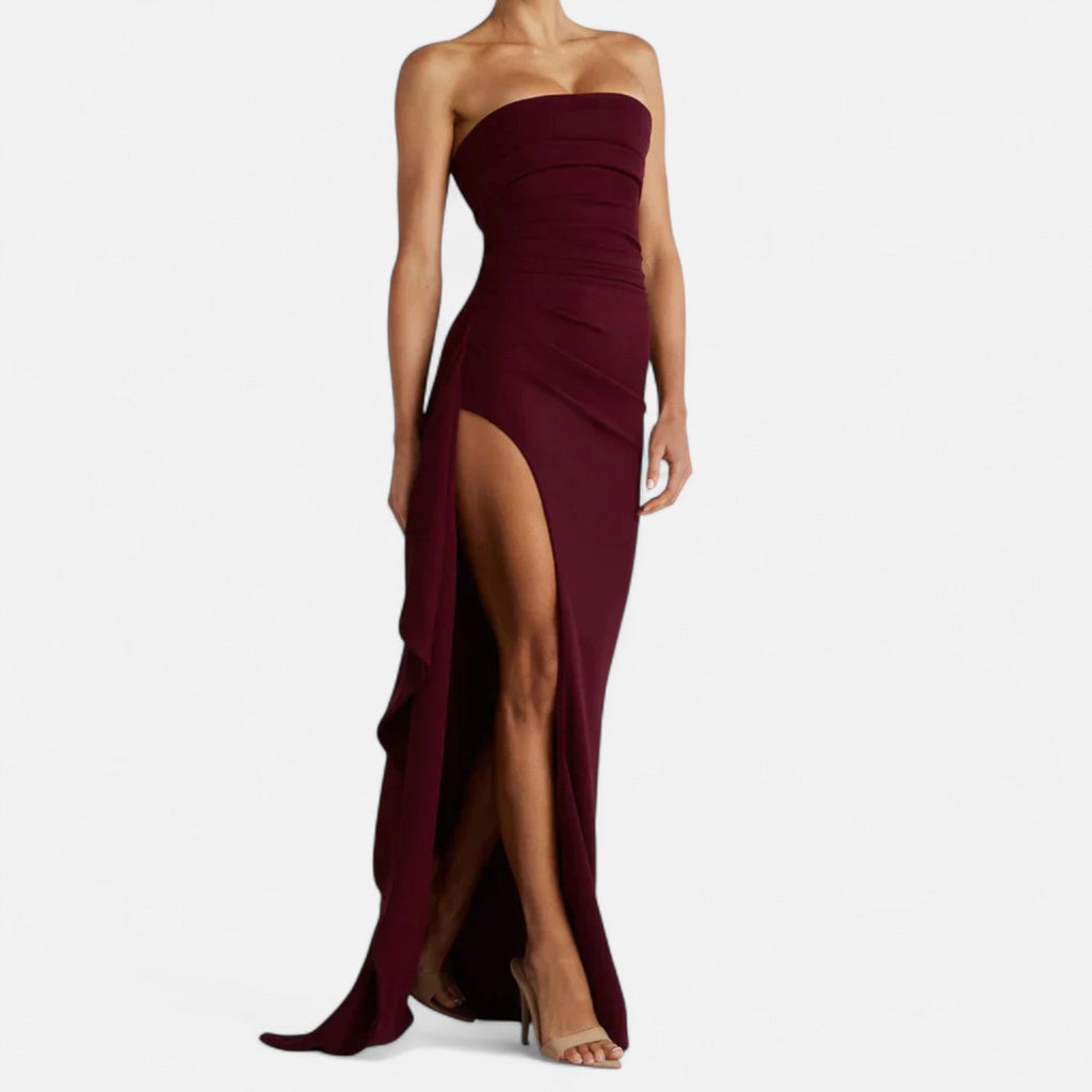Women's Strapless High Slit Maxi Dress – Bold Evening Occasion Dress