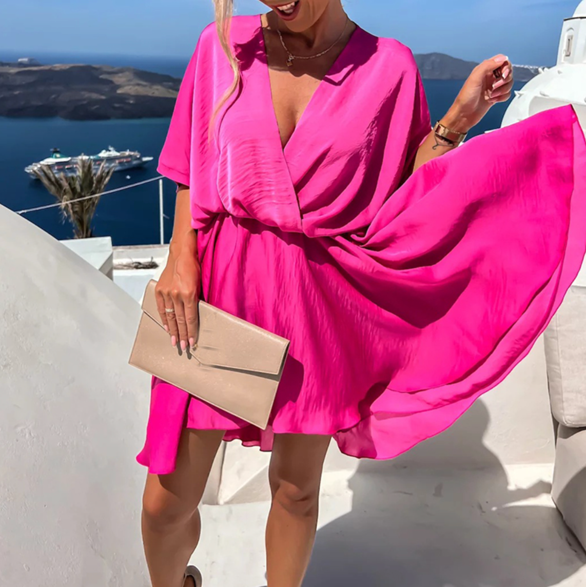 Women's Ruffle Chiffon Dress – Twisted Detail Elegant Party Dress