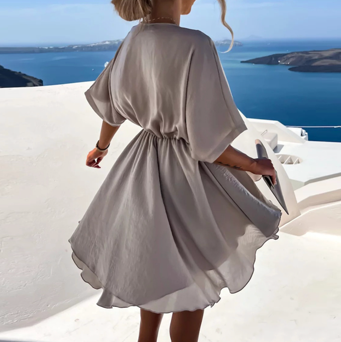 Women's Ruffle Chiffon Dress – Twisted Detail Elegant Party Dress
