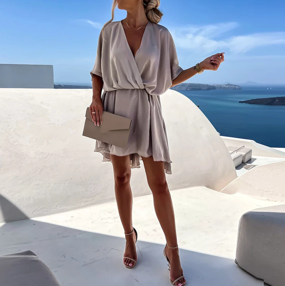 Women's Ruffle Chiffon Dress – Twisted Detail Elegant Party Dress