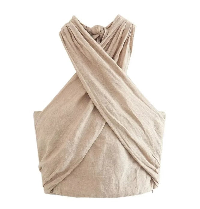 Women's Linen Halter Top – Lightweight Summer Sleeveless Blouse