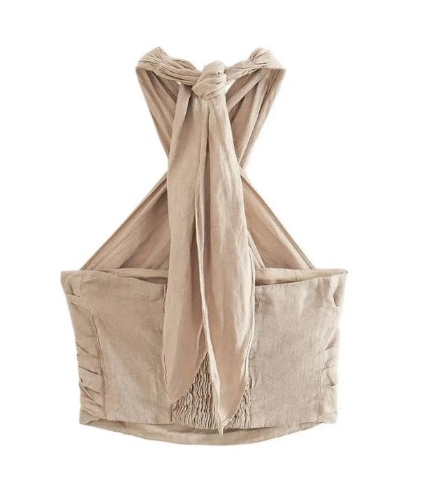 Women's Linen Halter Top – Lightweight Summer Sleeveless Blouse