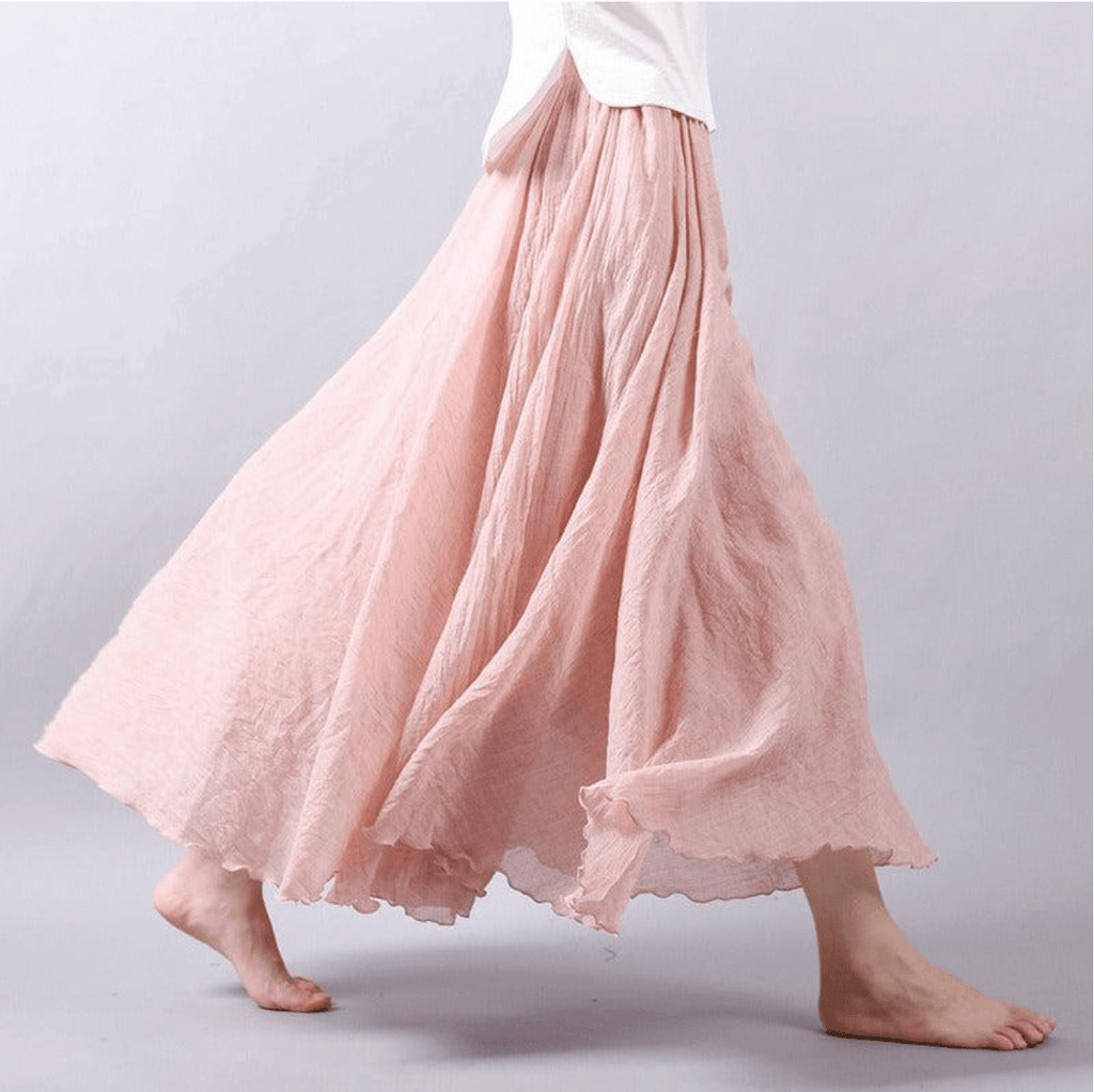Women’s Bohemian Linen Maxi Skirt – Elegant Flowy Casual Summer Style
