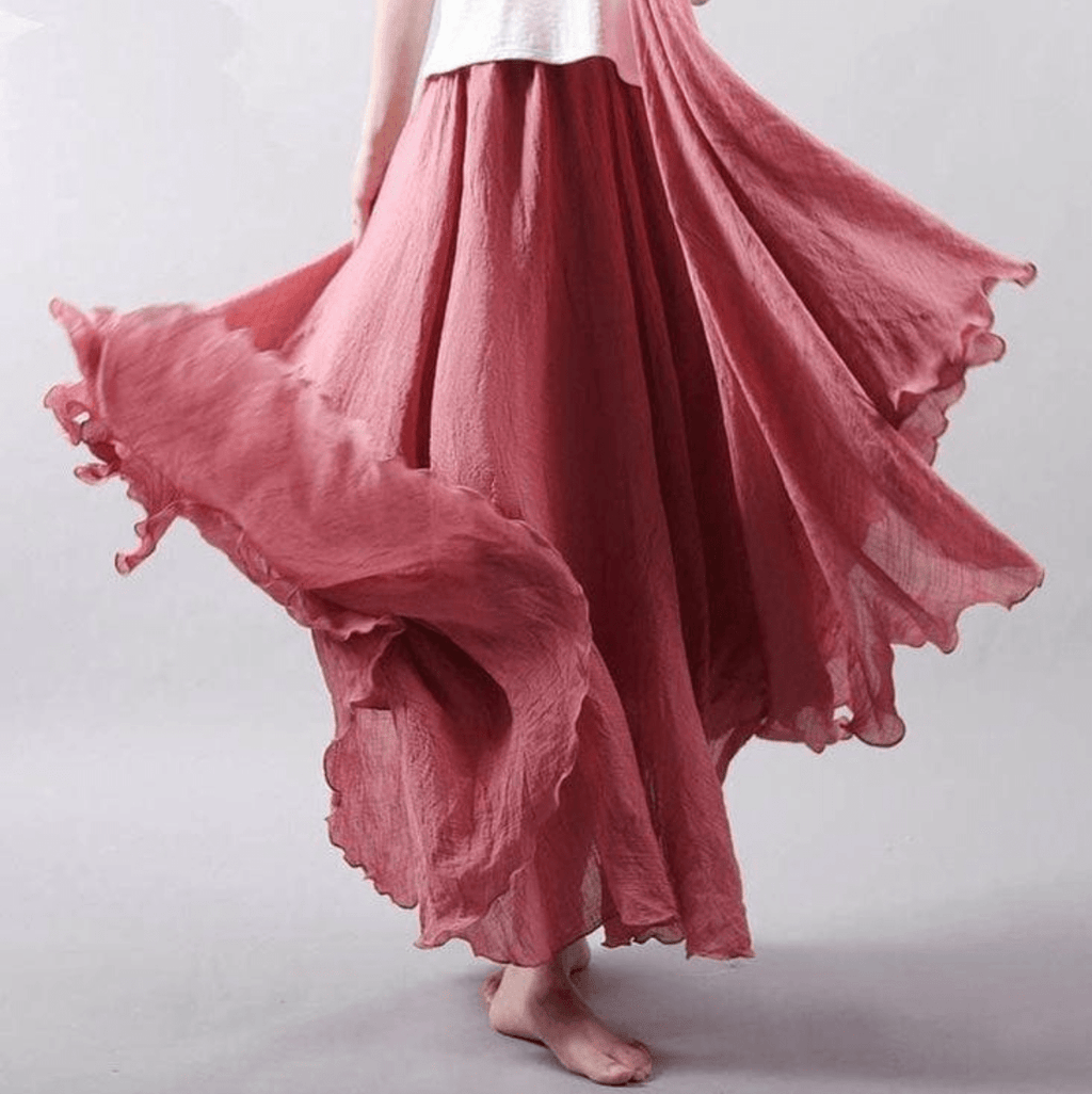 Women’s Bohemian Linen Maxi Skirt – Elegant Flowy Casual Summer Style