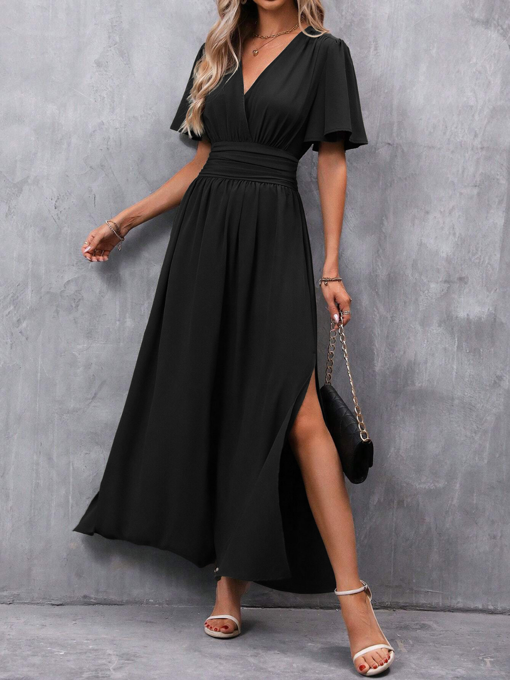 Women's Belted Maxi Dress – Elegant Flowy Occasion Dress