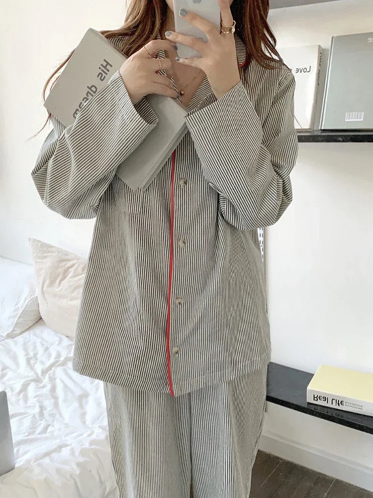 Women’s Premium Green Striped Pajama Set – Soft Cozy Two-Piece Sleepwear