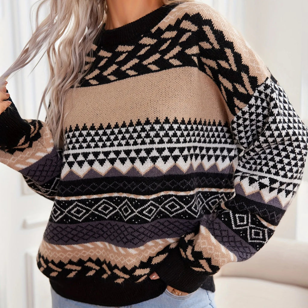 Women’s Fair Isle Knit Sweater – Cozy Retro Patterned Pullover