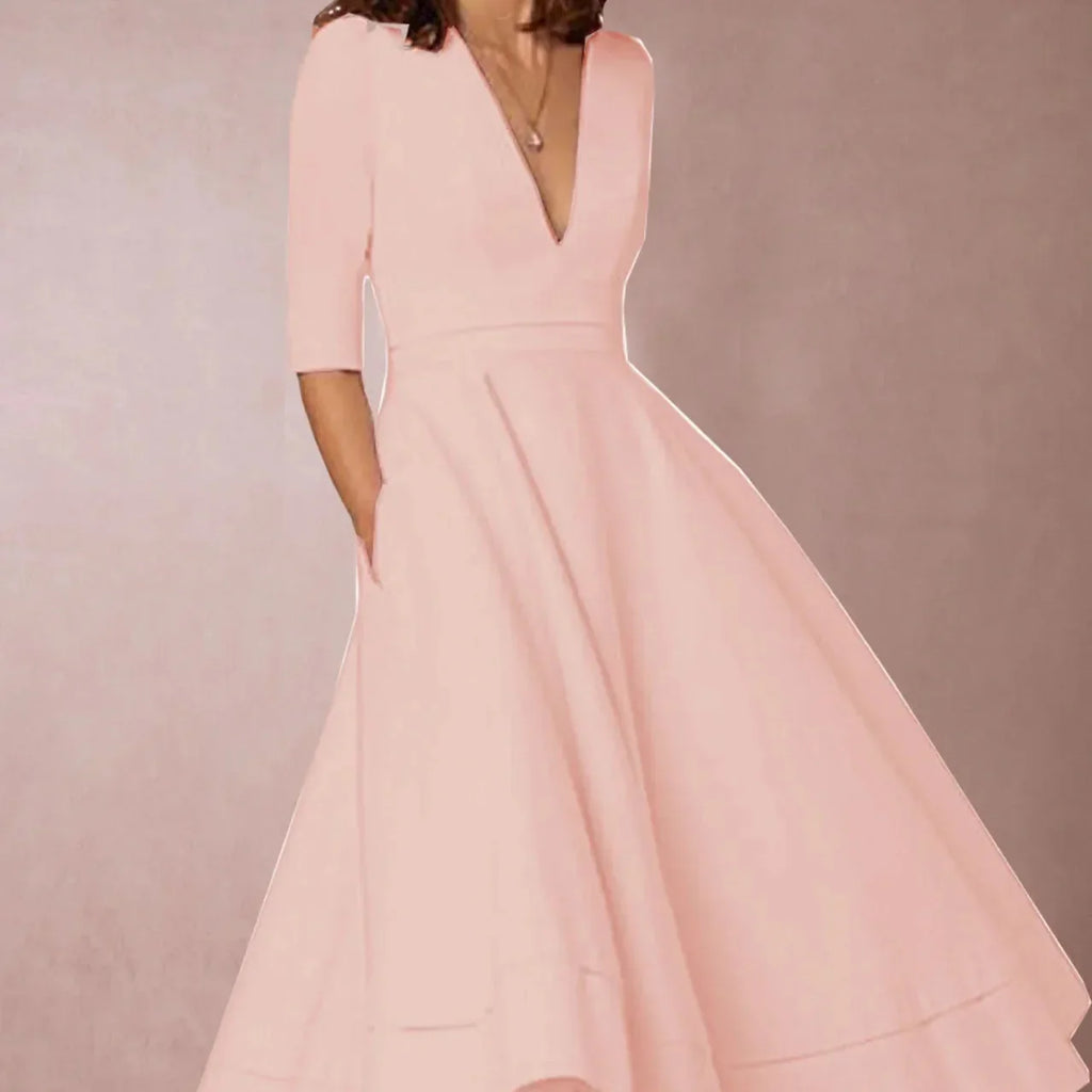 Women's Vintage 60s A-Line Swing Dress – Flared Skirt Autumn Midi Dress