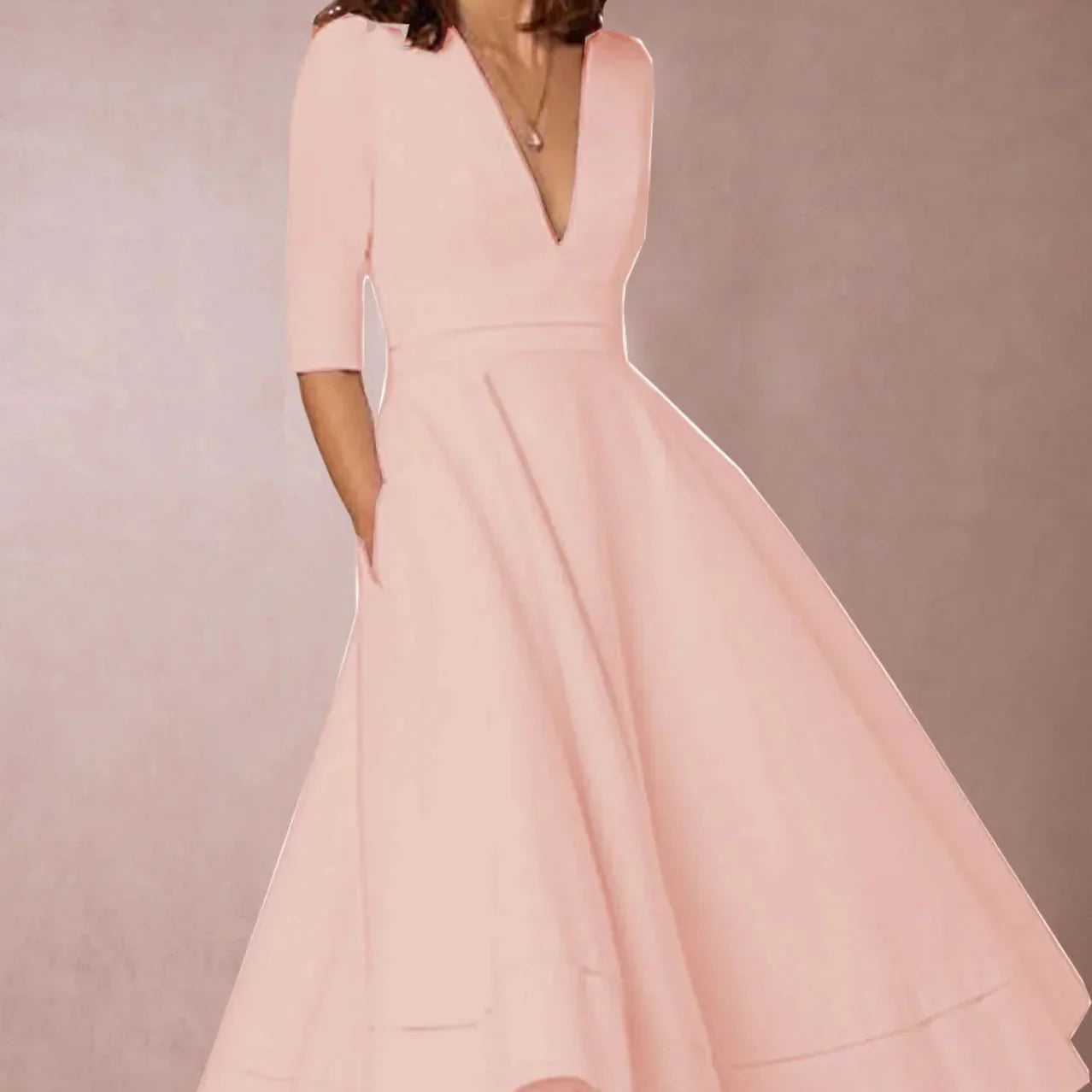 Women's Vintage 60s A-Line Swing Dress – Flared Skirt Autumn Midi Dress