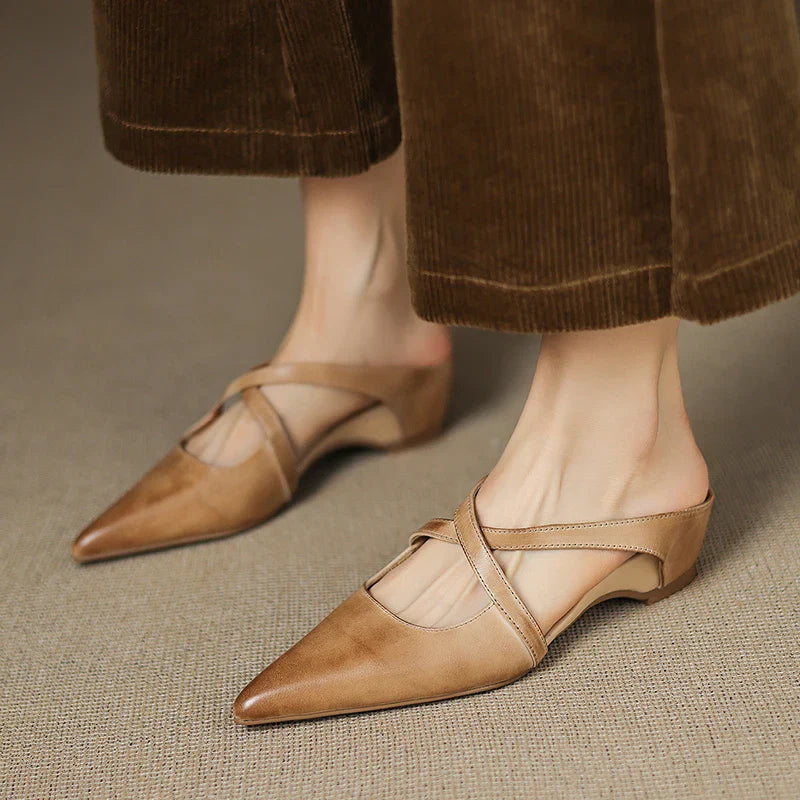 Aluna Women’s Genuine Leather Mules – Sleek Comfortable Slip-On Casual Style