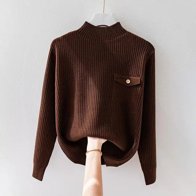 Women’s Elegant Solid Knit Turtleneck Sweater – Long-Sleeve Classic Pullover