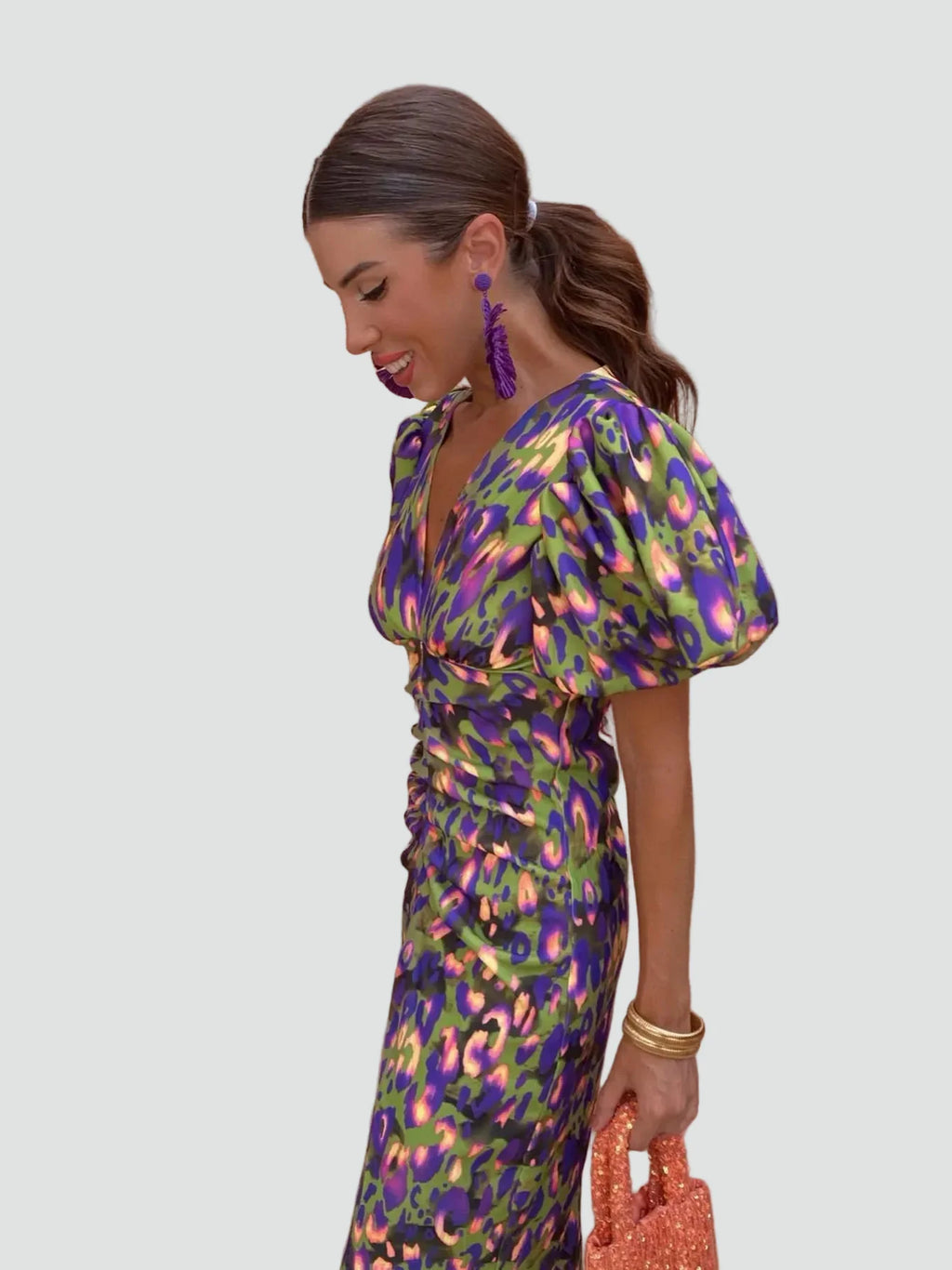 Women's Puff Sleeve Midi Dress – Elegant Feminine Occasion Style
