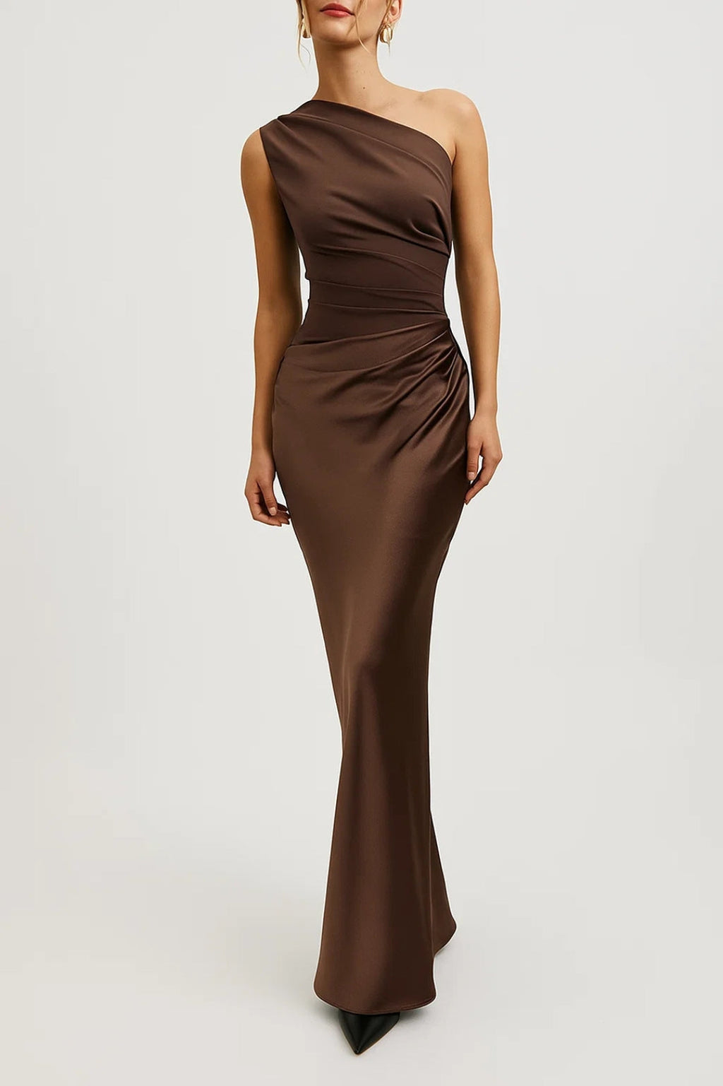 Women's One Shoulder Satin Patchwork Maxi Dress – Elegant Occasion Dress